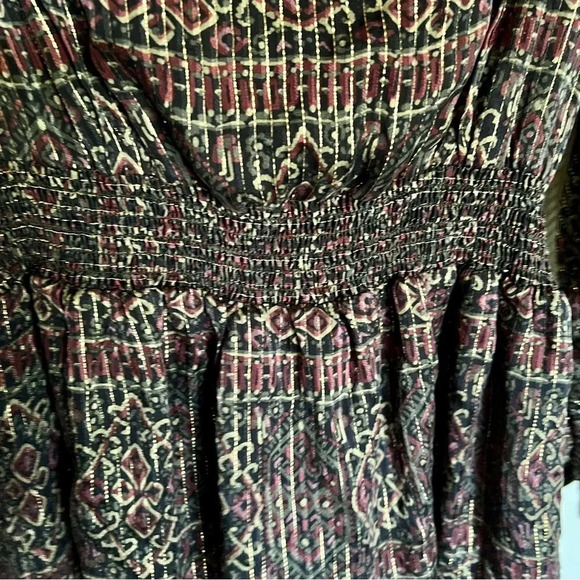 Frame Paisley‎ Metallic Silk Long Sleeve Mini Dress Size Small - Picture 6 of 15